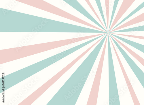 Sunlight retro horizontal background. Pale pink and green color burst background.