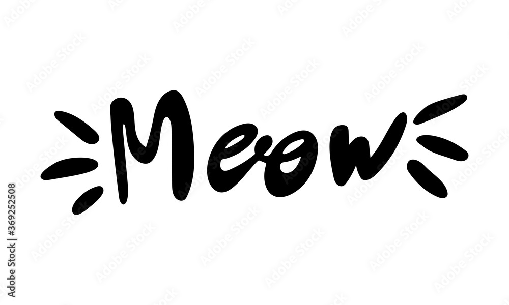 Hand drawn vector inscription. Meow text isolated on white background. Template for banner, poster or print. Summer lettering collection