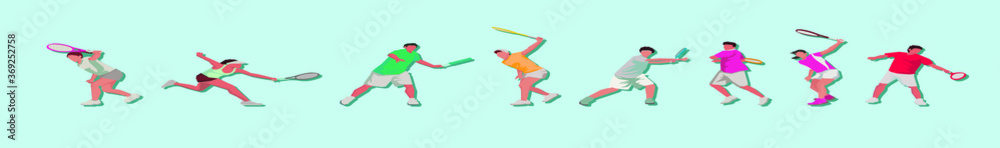 Naklejka premium Tennis player with tennis racket. Sport concept. Funny cartoon vector illustration on blue background