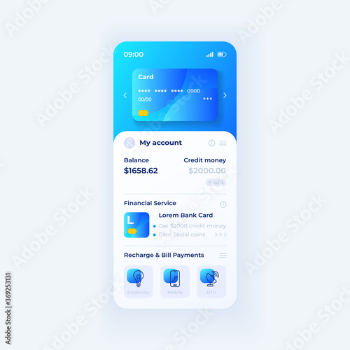 Personal loans app smartphone interface vector template. Mobile app page day mode design layout. Financial service and balance on screen. Flat UI for application. Online bank account phone display