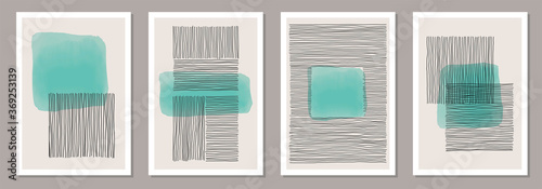 Trendy set of abstract creative minimalist artistic hand painted compositions