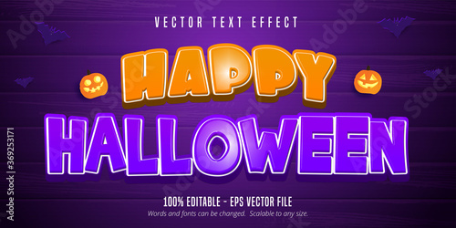 Happy halloween text, cartoon style editable text effect on purple wooden background
