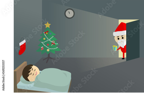 クリスマスプレゼントをもっていくサンタ