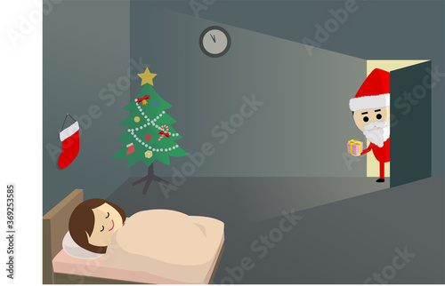 クリスマスプレゼントをもっていくサンタ