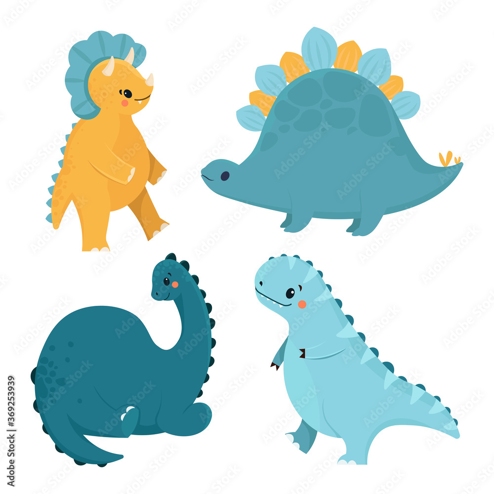 Cute vector dinosaurs isolated on white background.