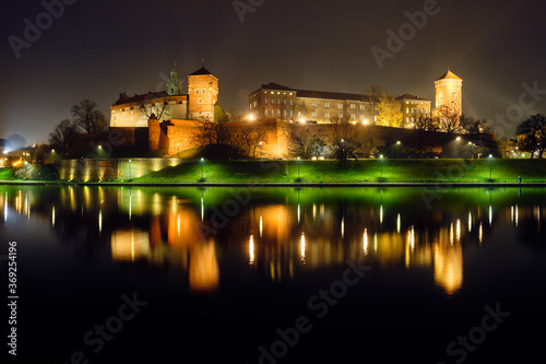 Wawel Castle in Krakow at night.