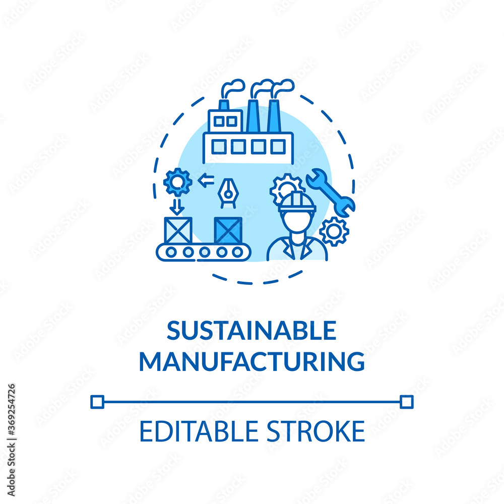 Sustainable manufacturing turquoise concept icon. Ecoological factory production. Responsible development idea thin line illustration. Vector isolated outline RGB color drawing. Editable stroke Sustainable manufacturing turquoise concept icon. Ecoological factory production. Responsible development idea thin line illustration. Vector isolated outline RGB color drawing. Editable stroke