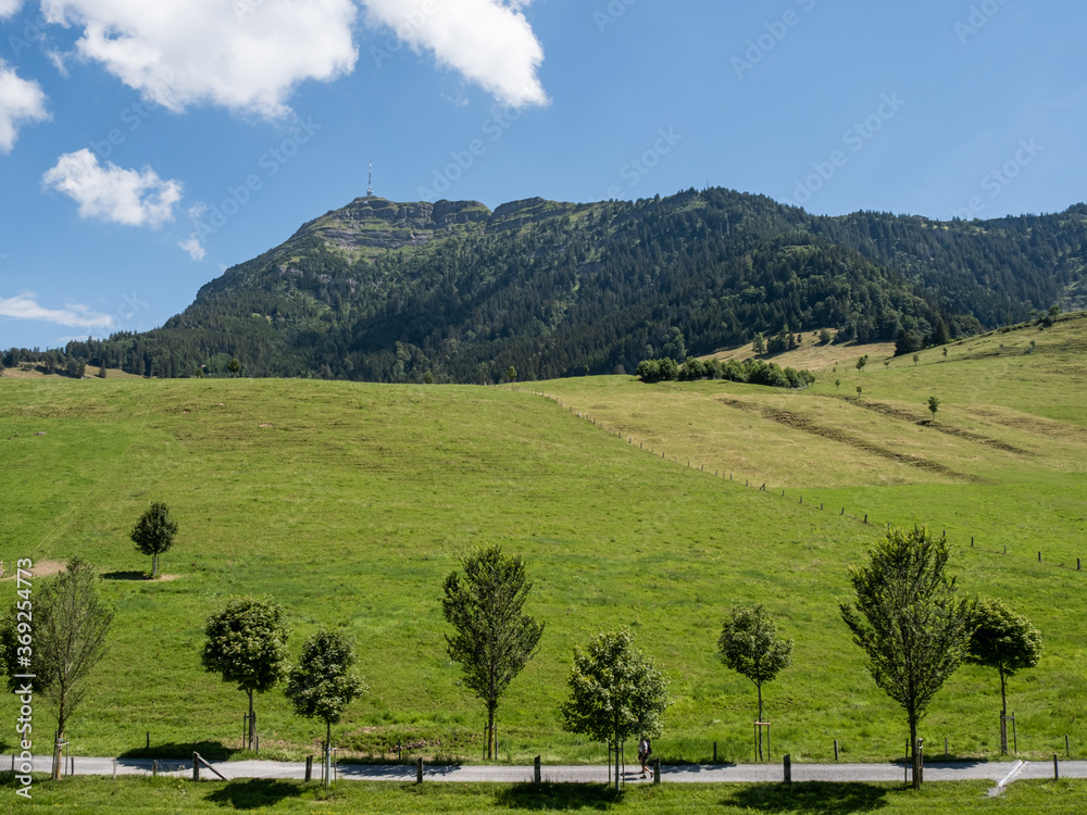 View of Mount Rigi from the hiking route in fine weather