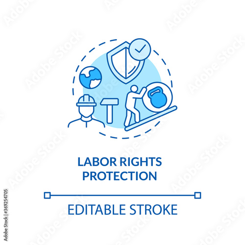 Labor rights protection turquoise concept icon. Employee health safety. Support labour movement. Trade union idea thin line illustration. Vector isolated outline RGB color drawing. Editable stroke