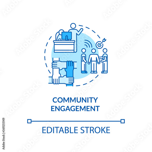 Community engagement turquoise concept icon. Teamwork for project. Union support. Partnership for work idea thin line illustration. Vector isolated outline RGB color drawing. Editable stroke