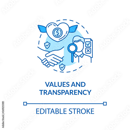 Values and transparency turquoise concept icon. Company reliability. Company culture. Core corporate ethics idea thin line illustration. Vector isolated outline RGB color drawing. Editable stroke