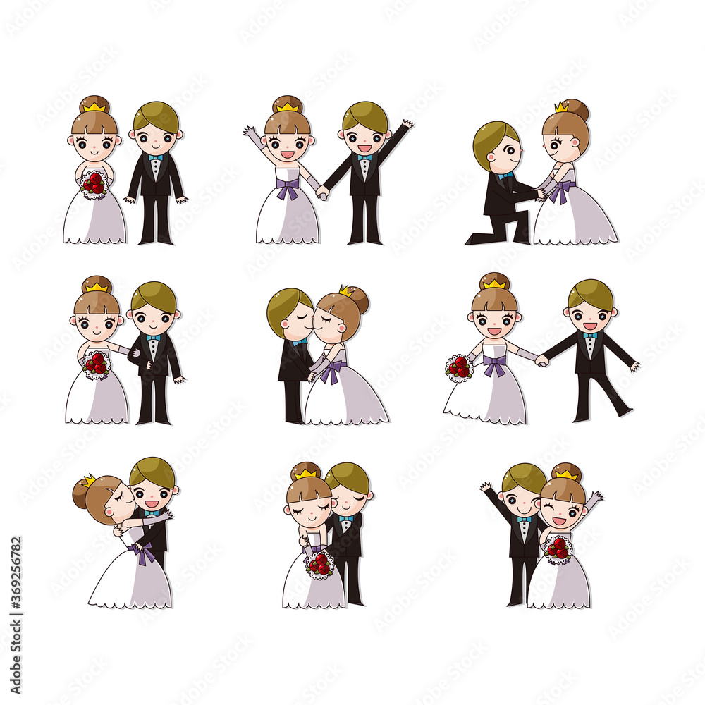cartoon sweet wedding couple vector template designs cartoon sweet wedding couple vector template designs