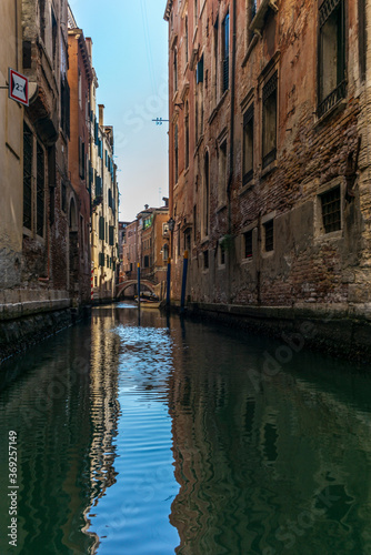 The entrances on the water channels of the old palaces in Venice, as seen from a gondola © gdefilip