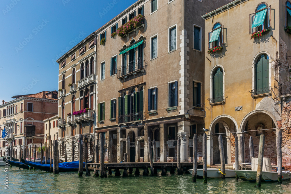 The entrances on the water channels of the old palaces in Venice, as seen from a gondola The entrances on the water channels of the old palaces in Venice, as seen from a gondola