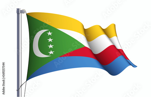 Comoros flag state symbol isolated on background national banner. Greeting card National Independence Day of the Union of the Comoros. Illustration banner with realistic state flag.