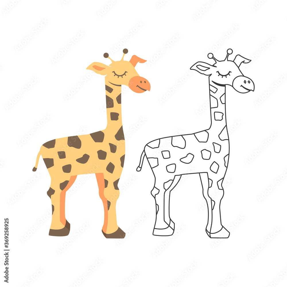 Fototapeta premium Coloring book for children, set of giraffes, illustration of cartoon giraffe, vector format