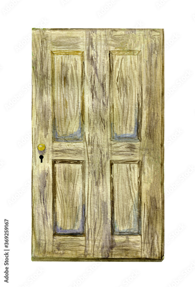 Hand drawn watercolor wooden door