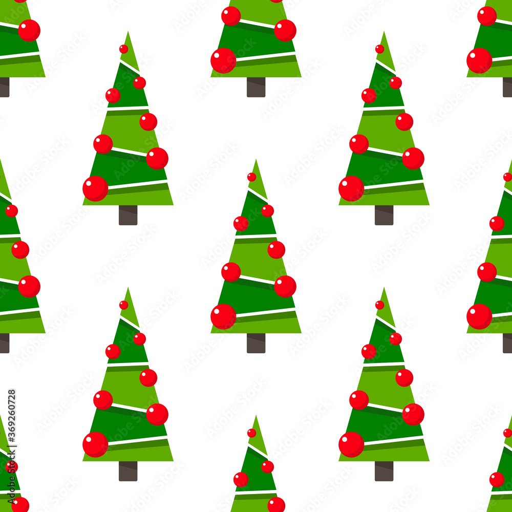 Seamless Christmas pattern with decorative fir trees isolated on white background.Can be used for design of gift wrap,textile,blog,banner,poster,website,wallpapers and greeting card.Clipart