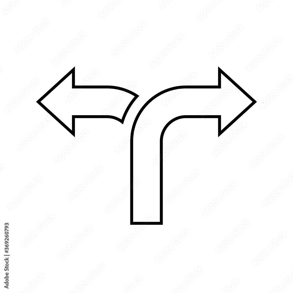 Two arrows pointing in different directions. Choice the way concept. Vector illustration Two arrows pointing in different directions. Choice the way concept. Vector illustration