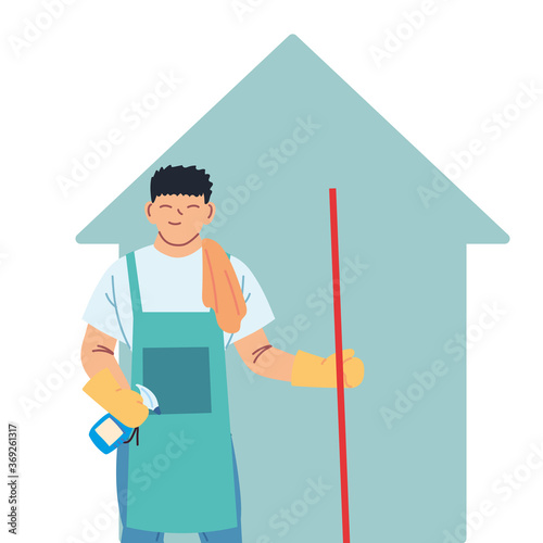 housekeeping man doing house cleaning work