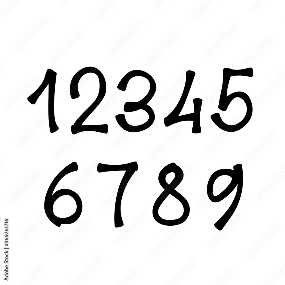Hand drawn numbers isolated on white background