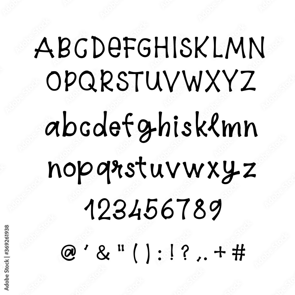 Obraz premium Hand drawn font with numbers and punctuation isolated