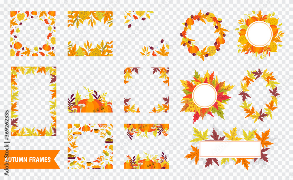 Big set of Autumn frames, wreath and borders with pumpkins and autumn leaves Big set of Autumn frames, wreath and borders with pumpkins and autumn leaves