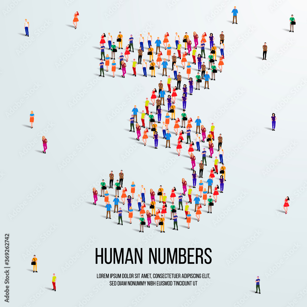 large group of people form to create number 3 or three. people font or number. vector illustration of number 3. large group of people form to create number 3 or three. people font or number. vector illustration of number 3.