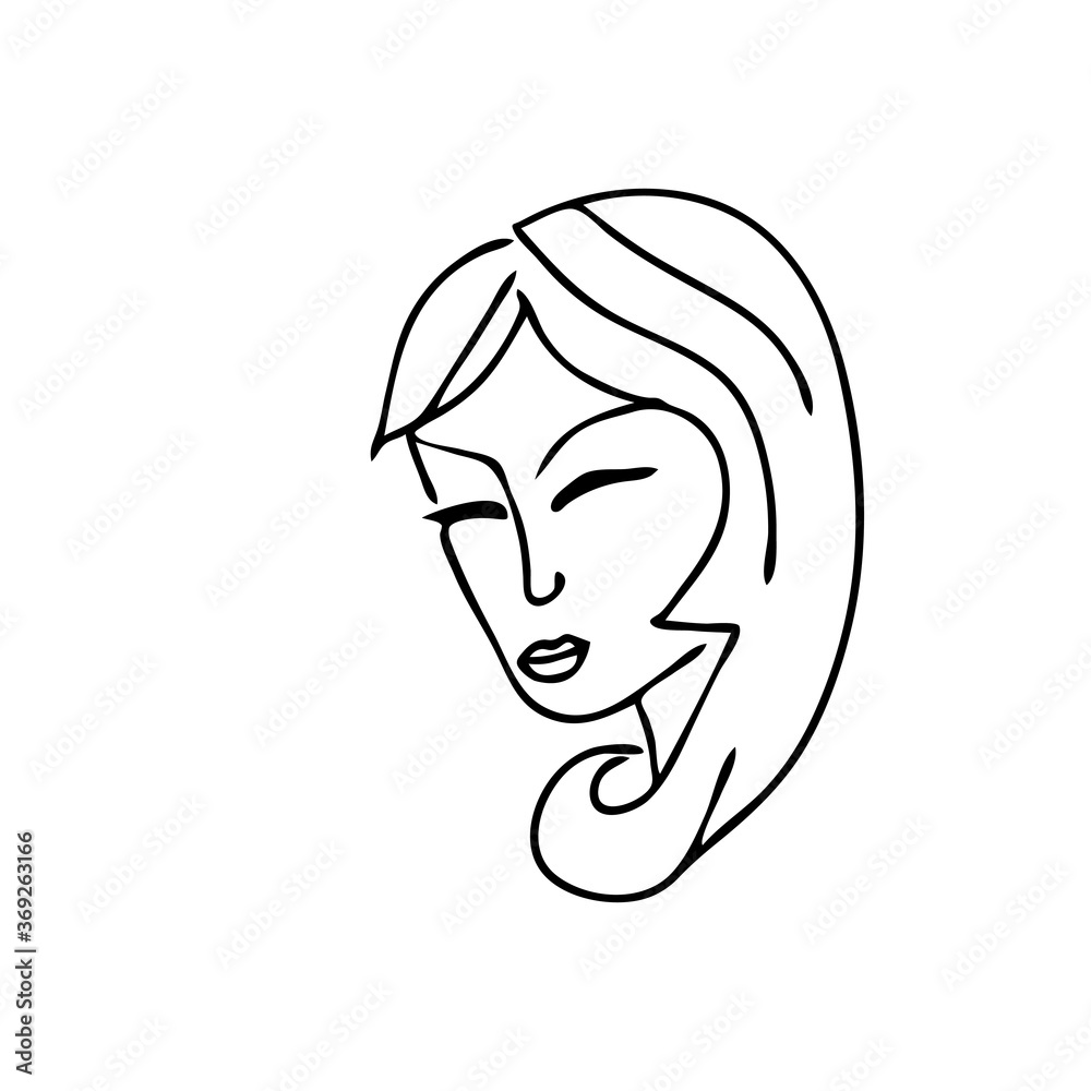 Beautiful hand-drawn vector illustration of heads of a young sad woman isolated on a white background Beautiful hand-drawn vector illustration of heads of a young sad woman isolated on a white background