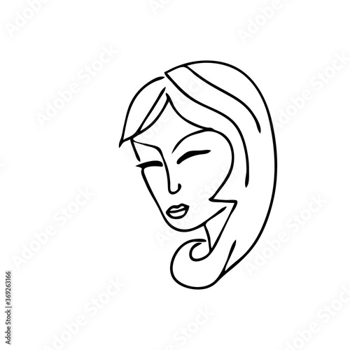 Beautiful hand-drawn vector illustration of heads of a young sad woman isolated on a white background