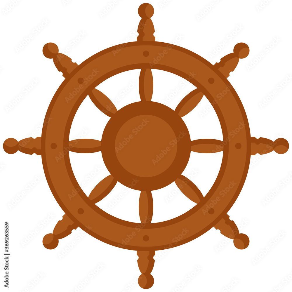 Ship's wheel in cartoon style. Pirate attribute isolated on white background.
