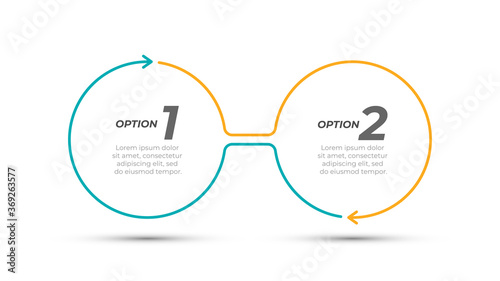 Thin line infographic arrows design with 2 options or steps. Vector illustration. Can be used for workflow layout, info chart, graph.
