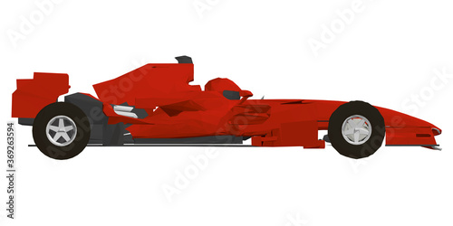 Low poly red racing car. Side view. 3D. Vector illustration