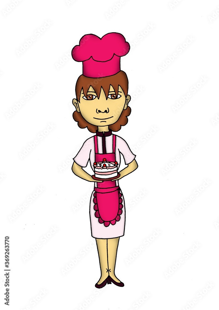 work, working, draw, cookie, pastry, cook, woman, girl, pink, ilustration, happy, child, cake, dessert