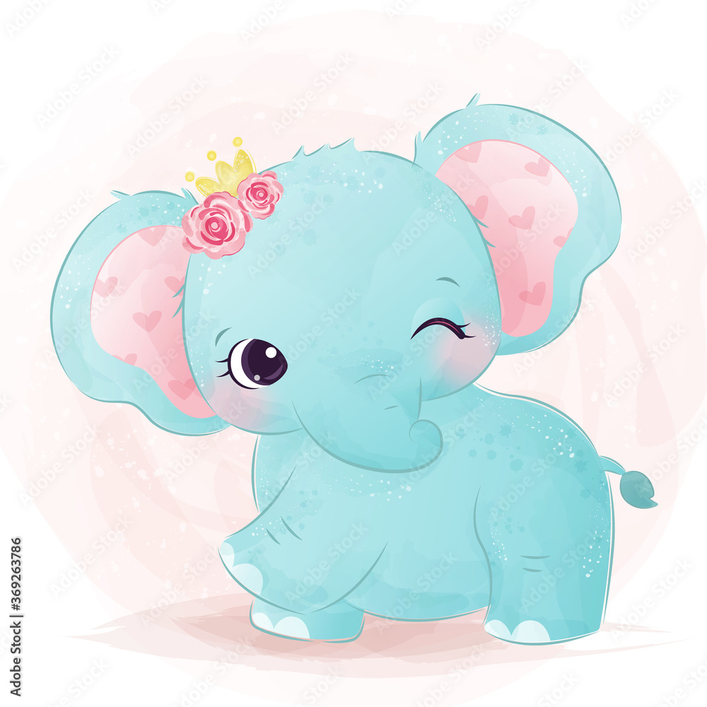 Adorable baby elephant illustration in watercolor. cute animal illustration, animal clip-art, baby shower decoration, watercolor illustration.
 - obrazy, fototapety, plakaty 