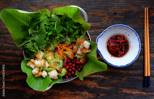 bitter melon salad, mixed vegetable for vegan cuisine, diet dish for healthy eating