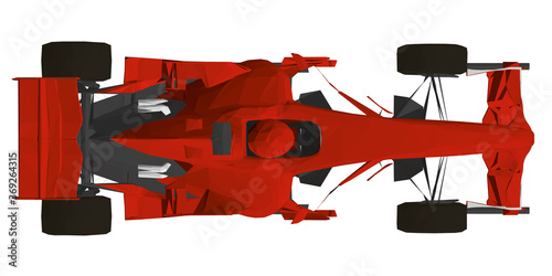 Low poly red racing car. View from above. 3D. Vector illustration