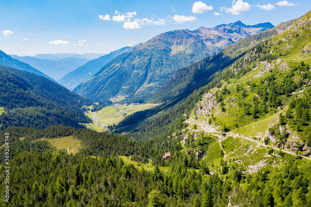 Grosina Valley, Valtellina, aerial view from the Verva pass towards Eita