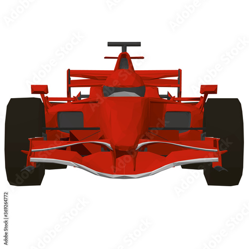 Low poly red racing car. Front view. 3D. Vector illustration