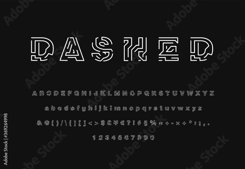 Colorful dashed stroke font set, vector illustration