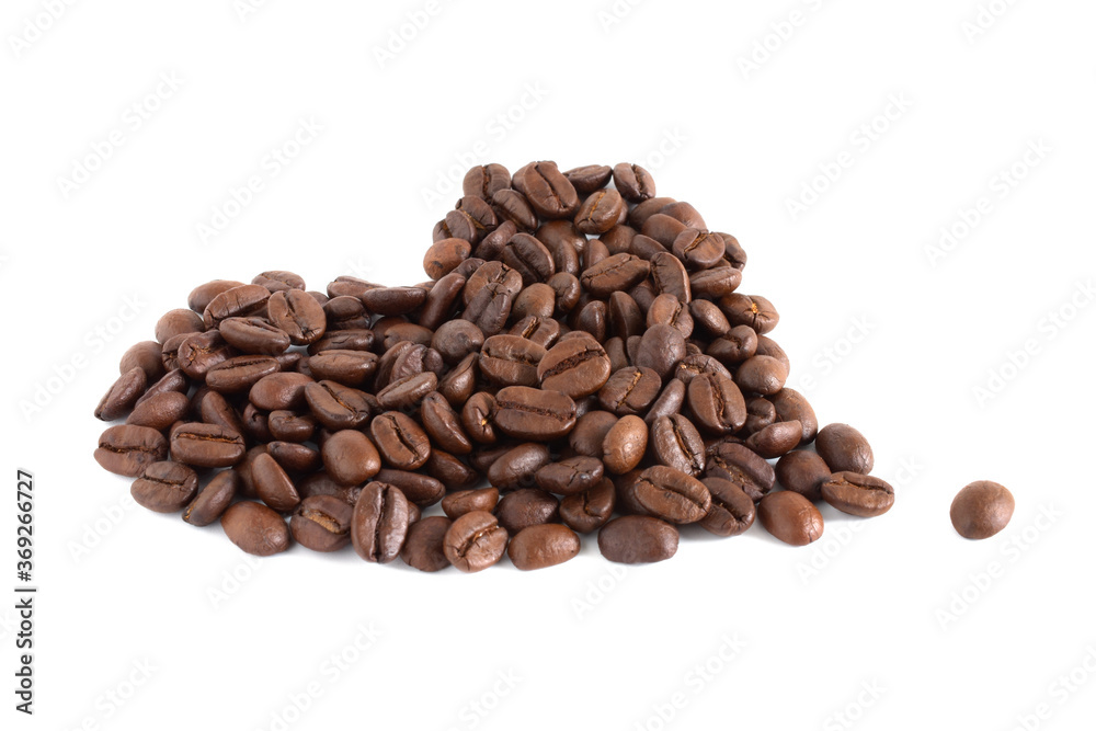 Heart shaped coffee beans isolated on the white background,copy space. Heart shaped coffee beans isolated on the white background,copy space.