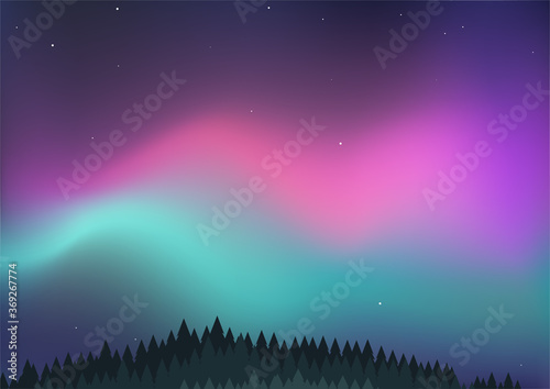 Northern lights, bright gradient background horizontal format, vector illustration