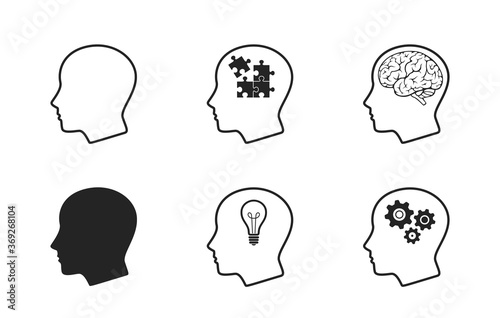 human head icon set. mind process and business solutions symbol. web design symbols and infographic elements photo