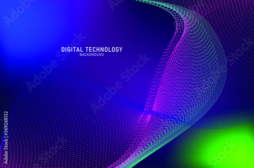 Abstract flowing dot line digital technology, smooth particle wave, big data techno, design concept background and wallpaper, vector eps