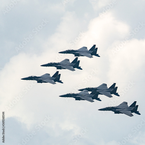 Photography RSAF F-15SG fighter jets formation flyby for National Day Parade at Singapore