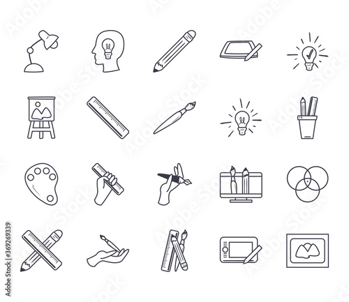 Art and design line style icon set vector design