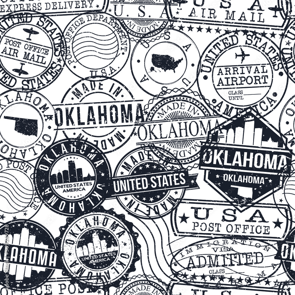 Oklahoma Stamps. City Stamp Vector Art. Postal Passport Travel. Design Set Pattern.