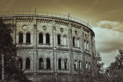 old abandoned gasworks building
