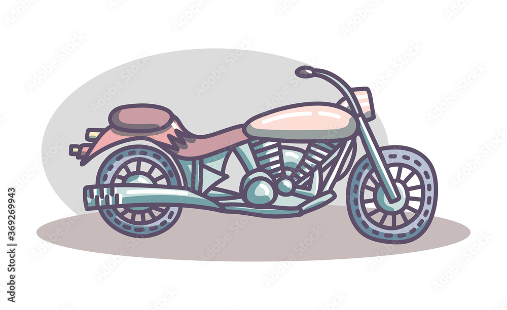 Hand drawn vector motorcycle. Cute doodle isolated on white background.