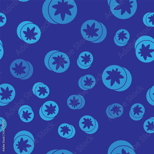 Blue Herbal ecstasy tablets icon isolated seamless pattern on blue background. Vector Illustration.